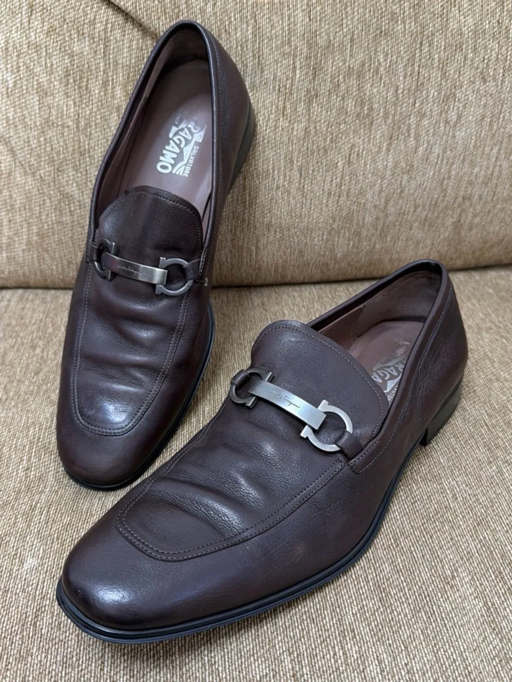 Salvatore Ferragamo Men’s Designer Shoes in Brown Leather Loafers Size 10.5 EE